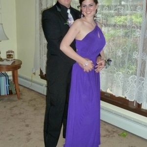 Purple One Shoulder Open Back Prom Gown